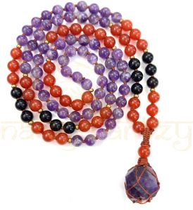 Mix of Amethyst & Carnelian, Black Onyx Gemstones 108 Beads Mala/necklace