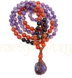 Mix of Amethyst & Carnelian, Black Onyx Gemstones 108 Beads Mala/necklace