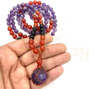 Mix of Amethyst & Carnelian, Black Onyx Gemstones 108 Beads Mala/necklace