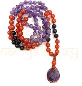 Mix of Amethyst & Carnelian, Black Onyx Gemstones 108 Beads Mala/necklace