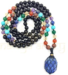 Mix of Black Onyx, Lapis & 7 Chakra Gemstones 108 Beads Mala/necklace