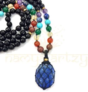 Mix of Black Onyx, Lapis & 7 Chakra Gemstones 108 Beads Mala/necklace
