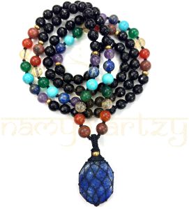 Mix of Black Onyx, Lapis & 7 Chakra Gemstones 108 Beads Mala/necklace