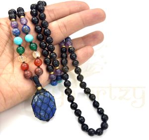 Mix of Black Onyx, Lapis & 7 Chakra Gemstones 108 Beads Mala/necklace