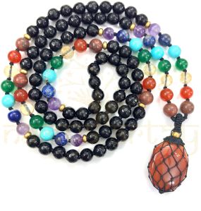 Mix of Black Onyx, Carnelian & 7 Chakra Gemstones 108 Beads Mala/necklace