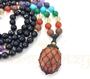 Mix of Black Onyx, Carnelian & 7 Chakra Gemstones 108 Beads Mala/necklace