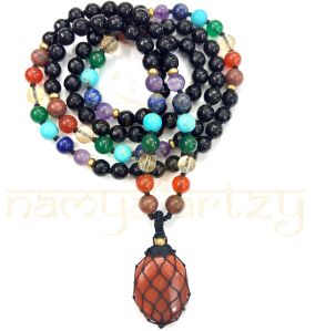 Mix of Black Onyx, Carnelian & 7 Chakra Gemstones 108 Beads Mala/necklace