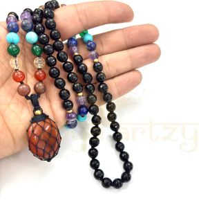 Mix of Black Onyx, Carnelian & 7 Chakra Gemstones 108 Beads Mala/necklace