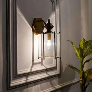 Andre Brass Finish Single Arm Lantern Wall Light