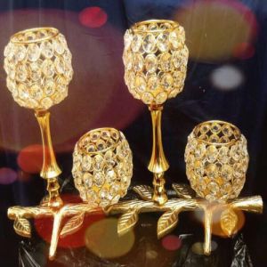 Gloss Round Iron Crystals Candle Holder