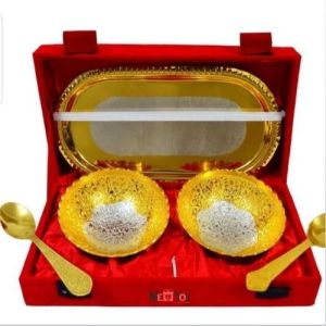 Metal Round Brass Bowl Gift Set
