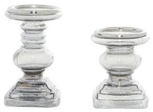 Handmade Glass Pillar Candle Holder Set