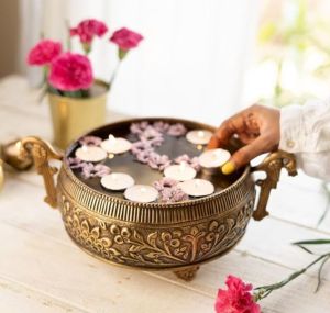 Brass Urli (Peacock Handle)