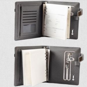 Grey PU Leather Organizer With Power Bank and USB