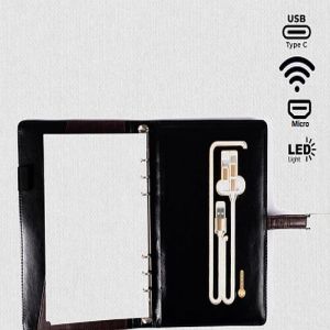 Black PU Leather Organizer With Power Bank