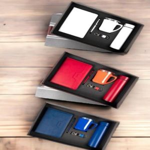 5 in 1 Corporate Gift Set with Temperature Flask Notebook Metal Pen and Keychain
