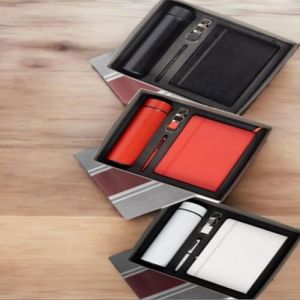4 in 1 Corporate Gift Set with Temperature Flask Notebook Metal Pen and Key Chain