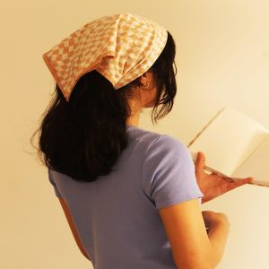 Peach & White Square Cotton Scarf