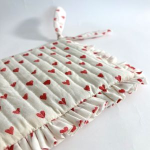 Red & White Flat Frill Quilted Pouch