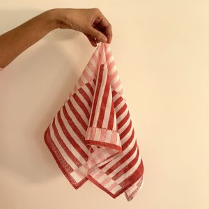 Pink &AMP; Red Stripe Square Cotton Scarf