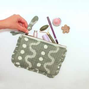 Grey Wavy Quilted Pouch