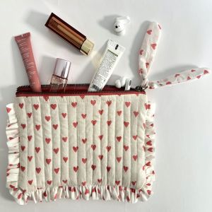 Red & White Flat Frill Quilted Pouch