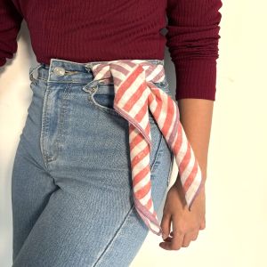 Purple & Red Stripe Square Cotton Scarf