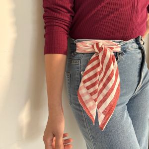 Red & Pink Stripe Square Cotton Scarf