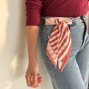 Pink &AMP; Red Stripe Square Cotton Scarf
