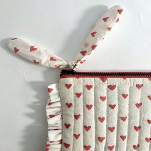Red & White Flat Frill Quilted Pouch