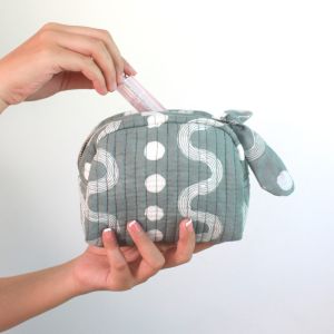 Grey Wavy Quilted Pouch