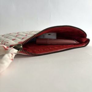 Red & White Flat Frill Quilted Pouch