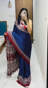 Ajrakh Gajji Bandhej Silk Saree