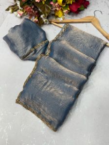 Blue Rich Fendi Plain Chiffon Saree