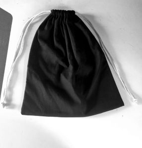 Black Plain Cotton Pouch Bag