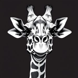 Black White Giraffe Portrait Digital Art Wall Painting