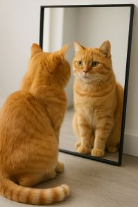 Cat Mirror Reflection Digital Portrait Painting