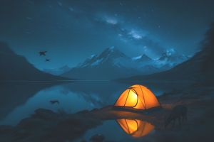 Night Camping Digital Canvas Painting