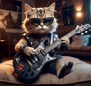 Rockstar Guitarist Cat Digital Canvas Painting