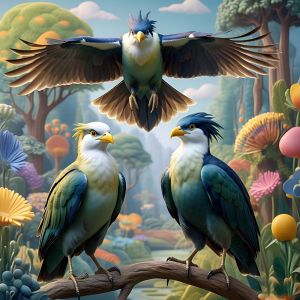 Tropical Fantasy Birds Digital Art Wall Painting