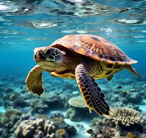 Underwater Sea Turtle Digital Landscape Wall Painting