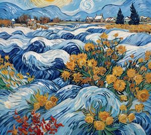 Van Gogh Style Abstract Floral Waves Digital Painting