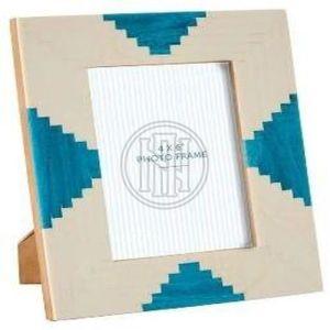 Beige and Teal Hand-Painted Wooden Photo Frame