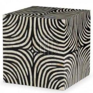 Black and White Abstract Swirl Pattern Bone Inlay Cube Side Table