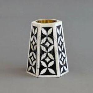 Black and White Floral Geometric Bone Inlay Candle Holder