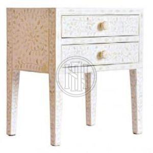Black and White Floral Vine Bone Inlay Nightstand with Two Drawers