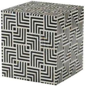 Black and White Geometric Bone Inlay Cube Side Table