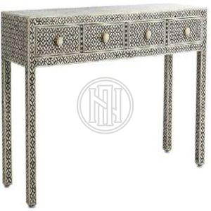 Black and White Geometric Checkerboard Bone Inlay Console Table