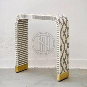 Black and White Geometric Pattern Bone Inlay Console Table with Four Drawers
