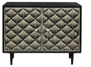 Black and White Geometric Pattern Bone Inlay Cabinet